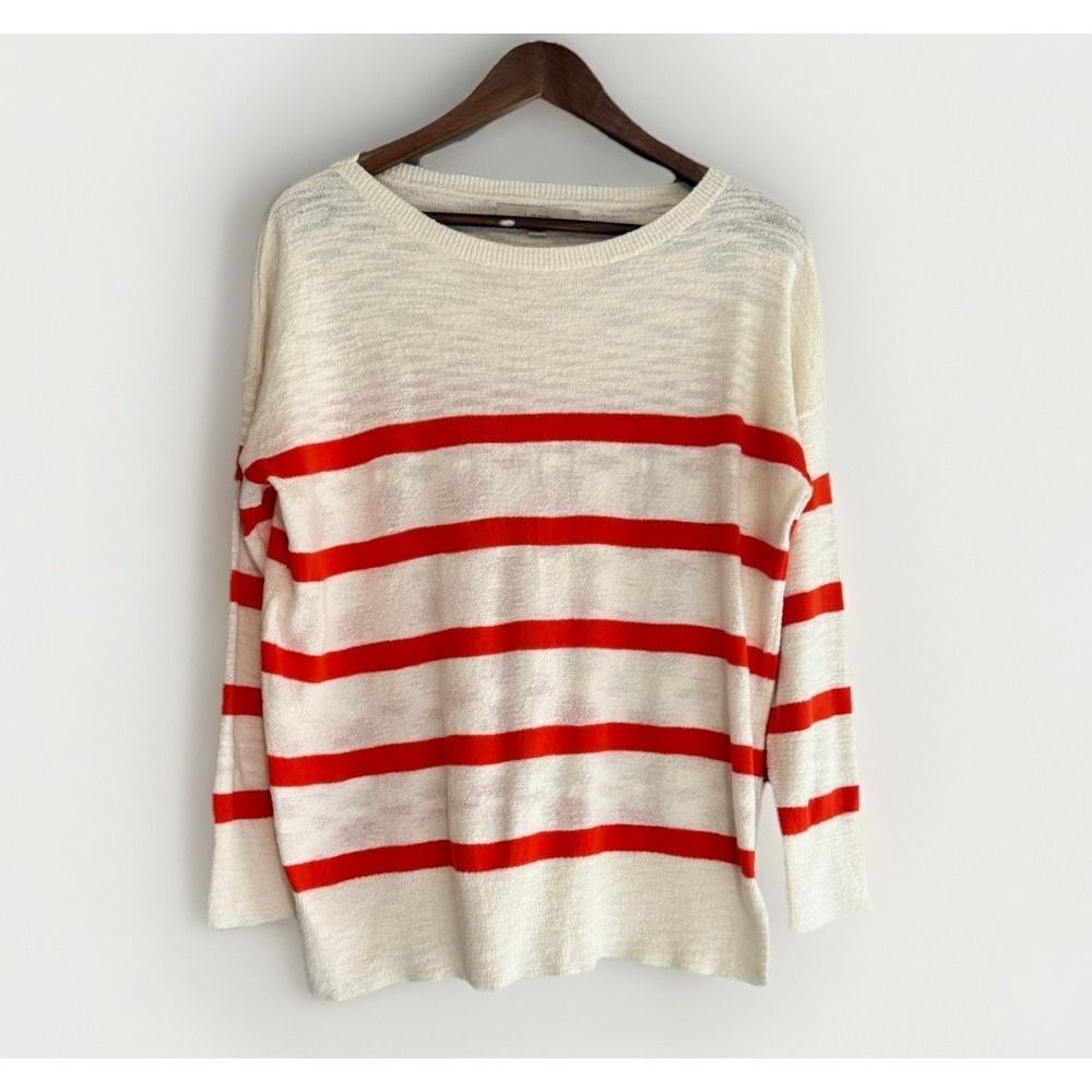Loft Lightweight Sweater Blouse Top Relaxed Striped Beach Knit Boho Boucle Med